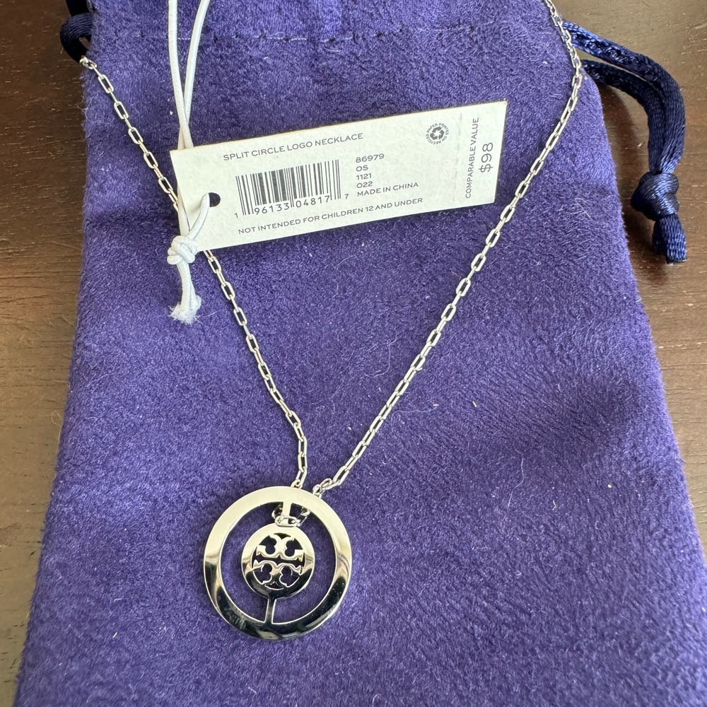 Tory Burch split logo silver necklace